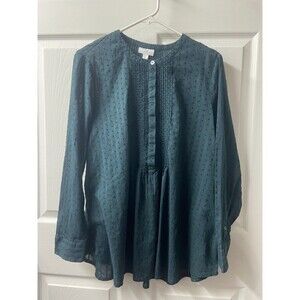 J Jill Blouse Womens Medium Black Textured Boho Peasant Long Sleeved